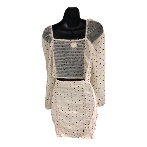 Cream 2pc polka dot chiffon tulle tufted sheer sleeve blouse &‎ skirt set size L - Picture 13 of 17